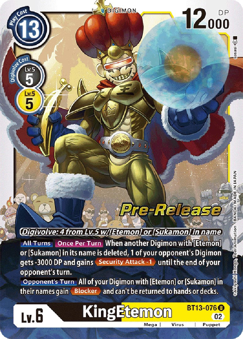 KingEtemon [BT13-076] [Versus Royal Knights Booster Pre-Release Cards] | The Gaming-Verse