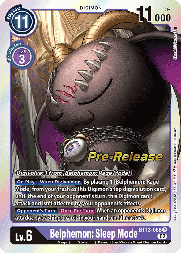 Belphemon: Sleep Mode [BT13-088] [Versus Royal Knights Booster Pre-Release Cards] | The Gaming-Verse