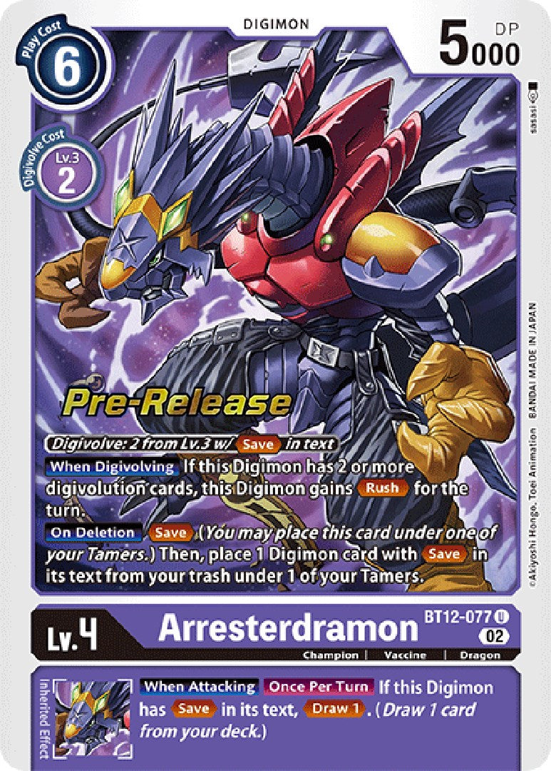 Arresterdramon [BT12-077] [Across Time Pre-Release Cards] | The Gaming-Verse