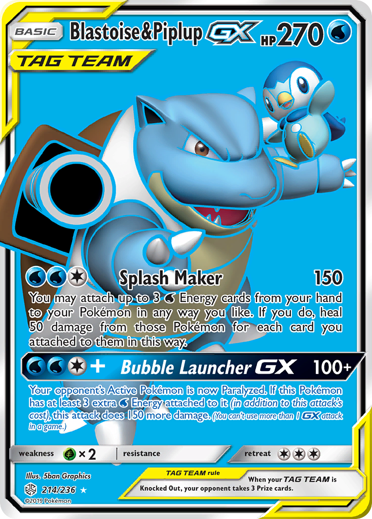 Blastoise & Piplup GX (214/236) [Sun & Moon: Cosmic Eclipse] | The Gaming-Verse