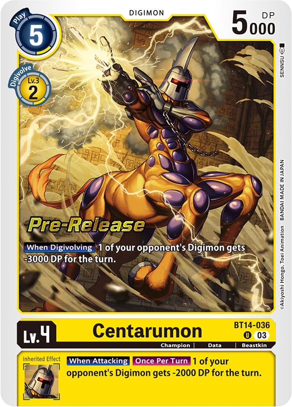 Centarumon [BT14-036] [Blast Ace Pre-Release Cards] | The Gaming-Verse