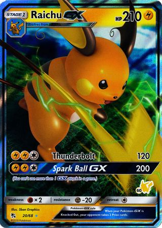 Raichu GX (20/68) (Pikachu Stamp #60) [Battle Academy 2020] | The Gaming-Verse