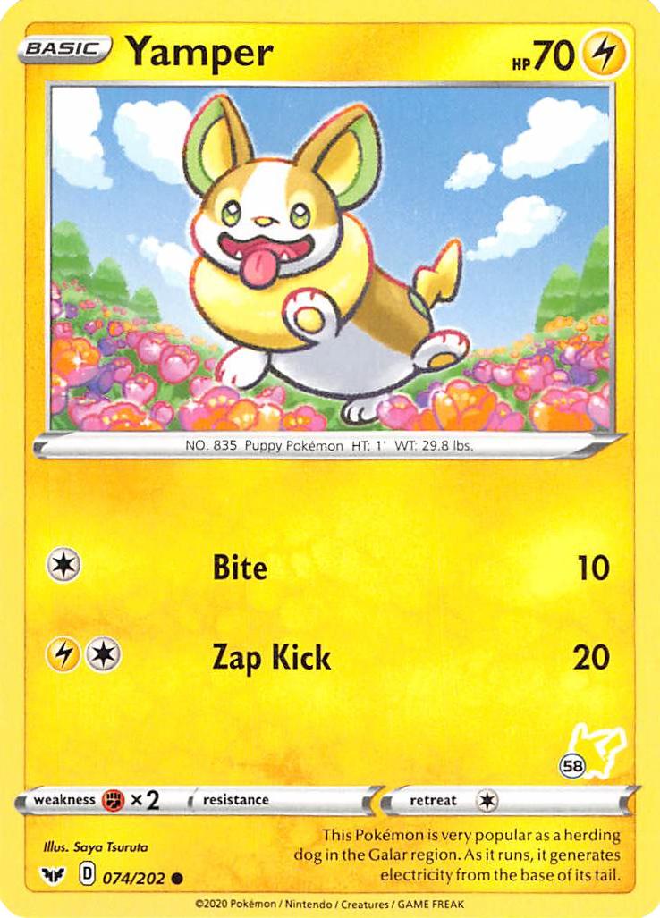 Yamper (074/202) (Pikachu Stamp #58) [Battle Academy 2022] | The Gaming-Verse