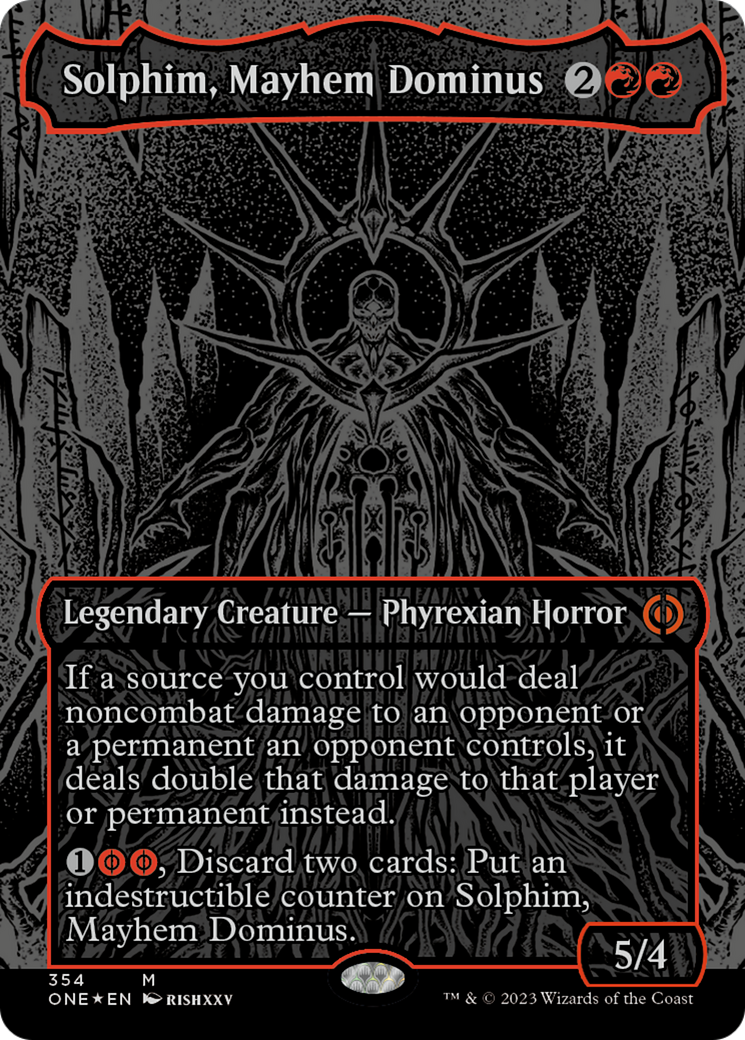 Solphim, Mayhem Dominus (Oil Slick Raised Foil) [Phyrexia: All Will Be One] | The Gaming-Verse