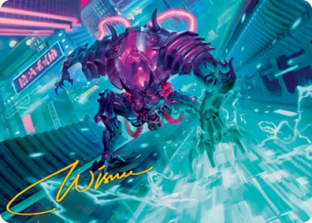 Surgehacker Mech Art Card (Gold-Stamped Signature) [Kamigawa: Neon Dynasty Art Series] | The Gaming-Verse