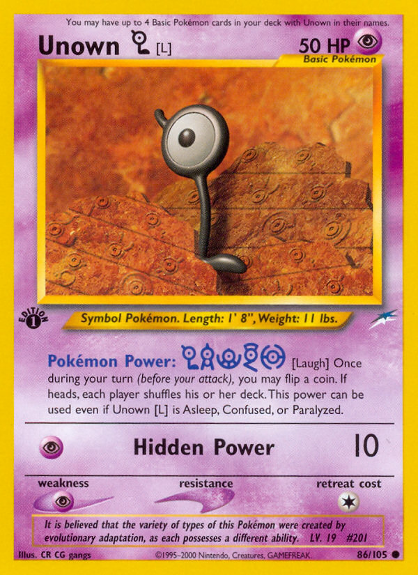 Unown [L] (86/105) [Neo Destiny 1st Edition] | The Gaming-Verse