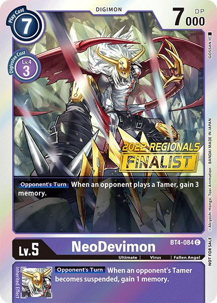 NeoDevimon [BT4-084] (2022 Championship Online Regional) (Online Finalist) [Great Legend Promos] | The Gaming-Verse