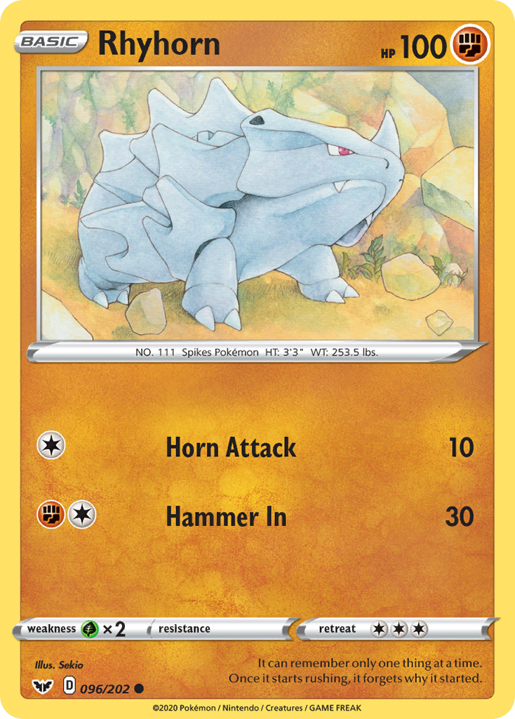 Rhyhorn (096/202) [Sword & Shield: Base Set] | The Gaming-Verse