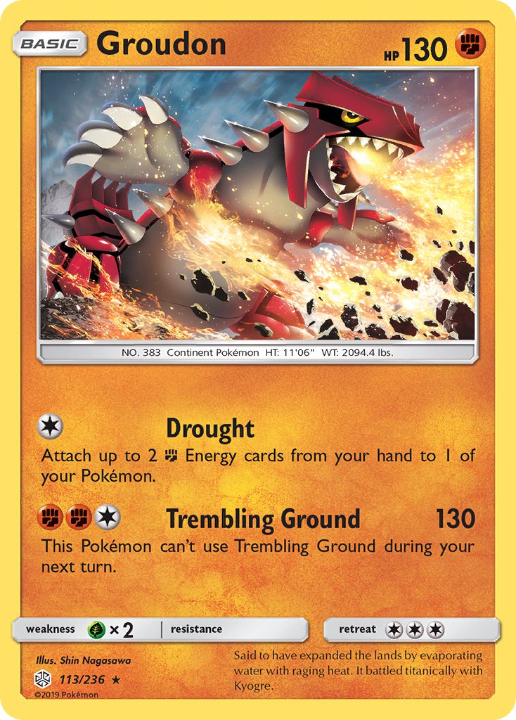 Groudon (113/236) (Cracked Ice Holo) (Theme Deck Exclusive) [Sun & Moon: Cosmic Eclipse] | The Gaming-Verse