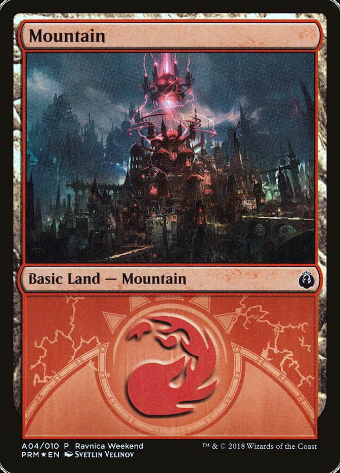 Mountain (#A04) [Guilds of Ravnica Ravnica Weekend] | The Gaming-Verse