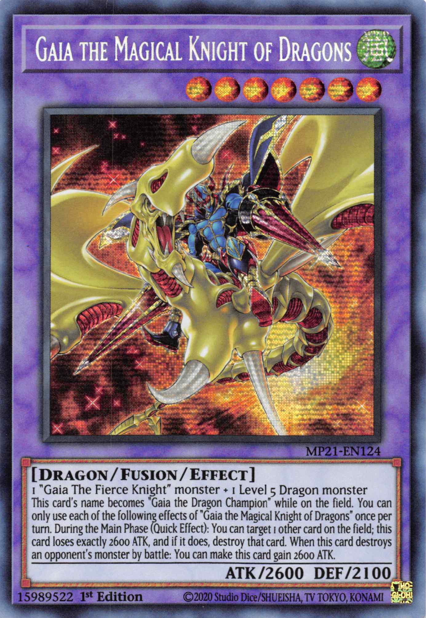 Gaia the Magical Knight of Dragons [MP21-EN124] Prismatic Secret Rare | The Gaming-Verse