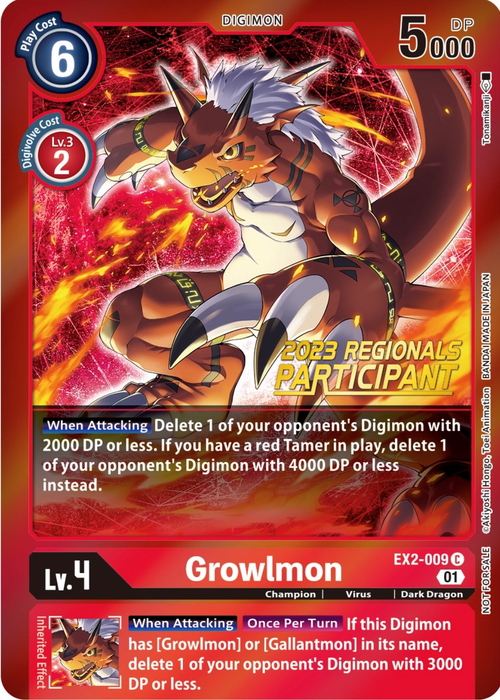 Growlmon [EX2-009] (2023 Regionals Participant) [Digital Hazard Promos] | The Gaming-Verse