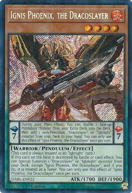 Ignis Phoenix, the Dracoslayer [DABL-EN022] Secret Rare | The Gaming-Verse