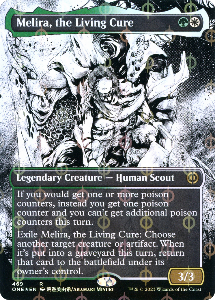 Melira, the Living Cure (Borderless Manga Step-and-Compleat Foil) [Phyrexia: All Will Be One] | The Gaming-Verse