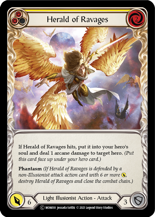 Herald of Ravages (Yellow) (Rainbow Foil) [U-MON018-RF] Unlimited Rainbow Foil | The Gaming-Verse