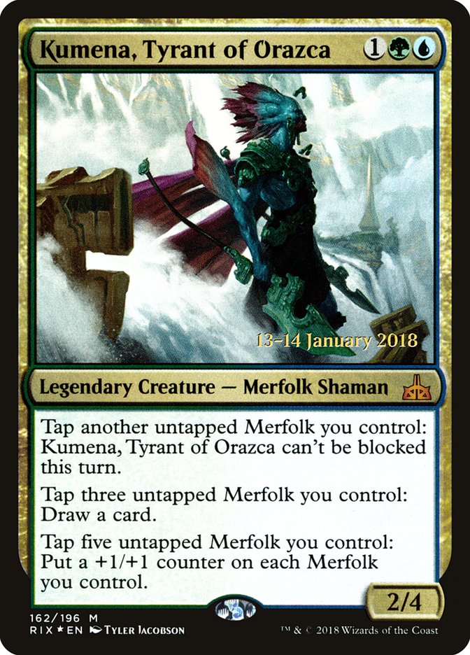 Kumena, Tyrant of Orazca (Prerelease) [Rivals of Ixalan Prerelease Promos] | The Gaming-Verse