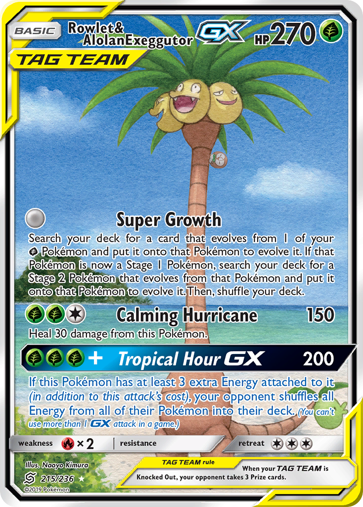 Rowlet & Alolan Exeggutor GX (215/236) [Sun & Moon: Unified Minds] | The Gaming-Verse