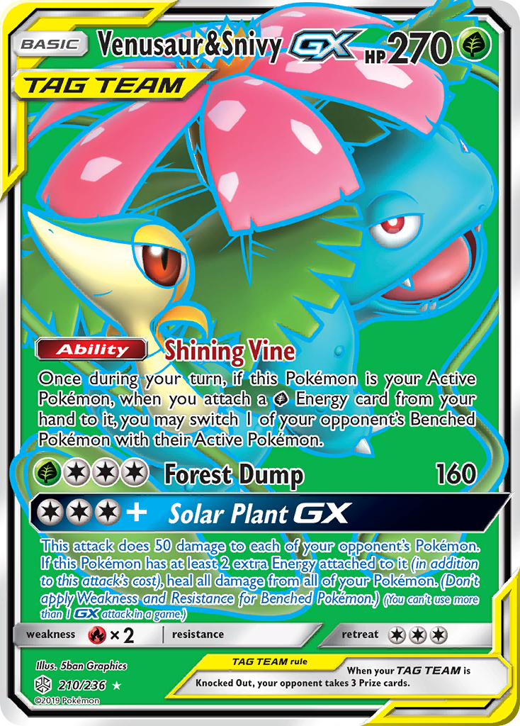 Venusaur & Snivy GX (210/236) [Sun & Moon: Cosmic Eclipse] | The Gaming-Verse