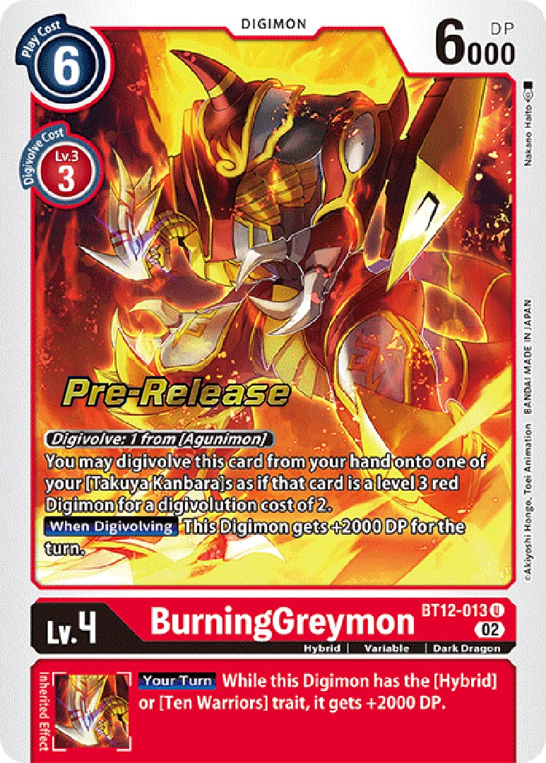 BurningGreymon [BT12-013] [Across Time Pre-Release Cards] | The Gaming-Verse