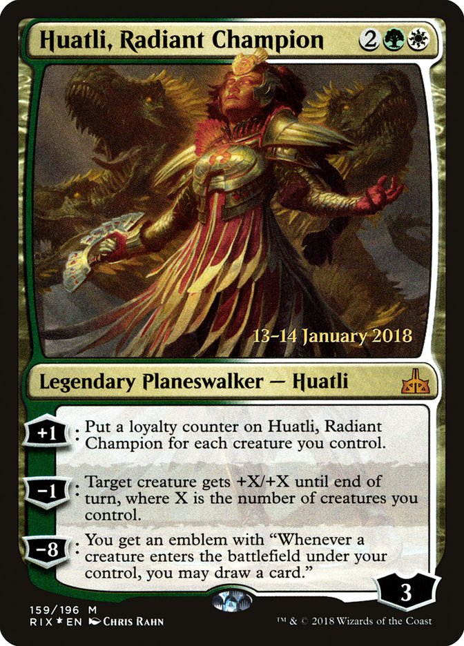 Huatli, Radiant Champion (Prerelease) [Rivals of Ixalan Prerelease Promos] | The Gaming-Verse