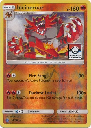 Incineroar (26/149) (League Promo) [Sun & Moon: Base Set] | The Gaming-Verse