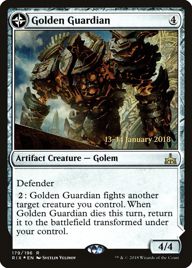 Golden Guardian // Gold-Forge Garrison (Prerelease) [Rivals of Ixalan Prerelease Promos] | The Gaming-Verse