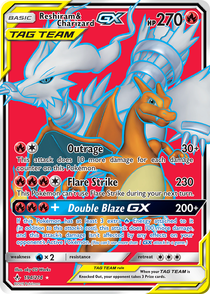 Reshiram & Charizard GX (194/214) [Sun & Moon: Unbroken Bonds] | The Gaming-Verse