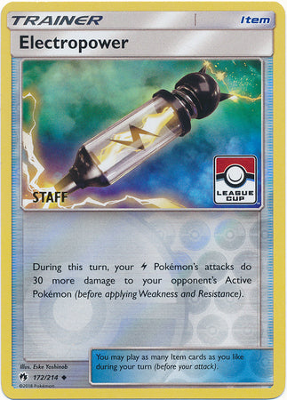 Electropower (172/214) (League Promo Staff) [Sun & Moon: Lost Thunder] | The Gaming-Verse