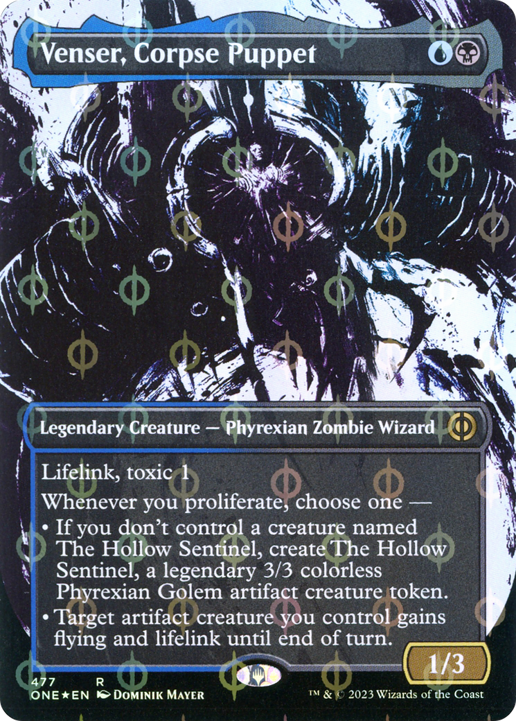 Venser, Corpse Puppet (Borderless Ichor Step-and-Compleat Foil) [Phyrexia: All Will Be One] | The Gaming-Verse