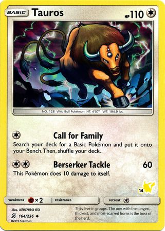 Tauros (164/236) (Pikachu Stamp #14) [Battle Academy 2020] | The Gaming-Verse