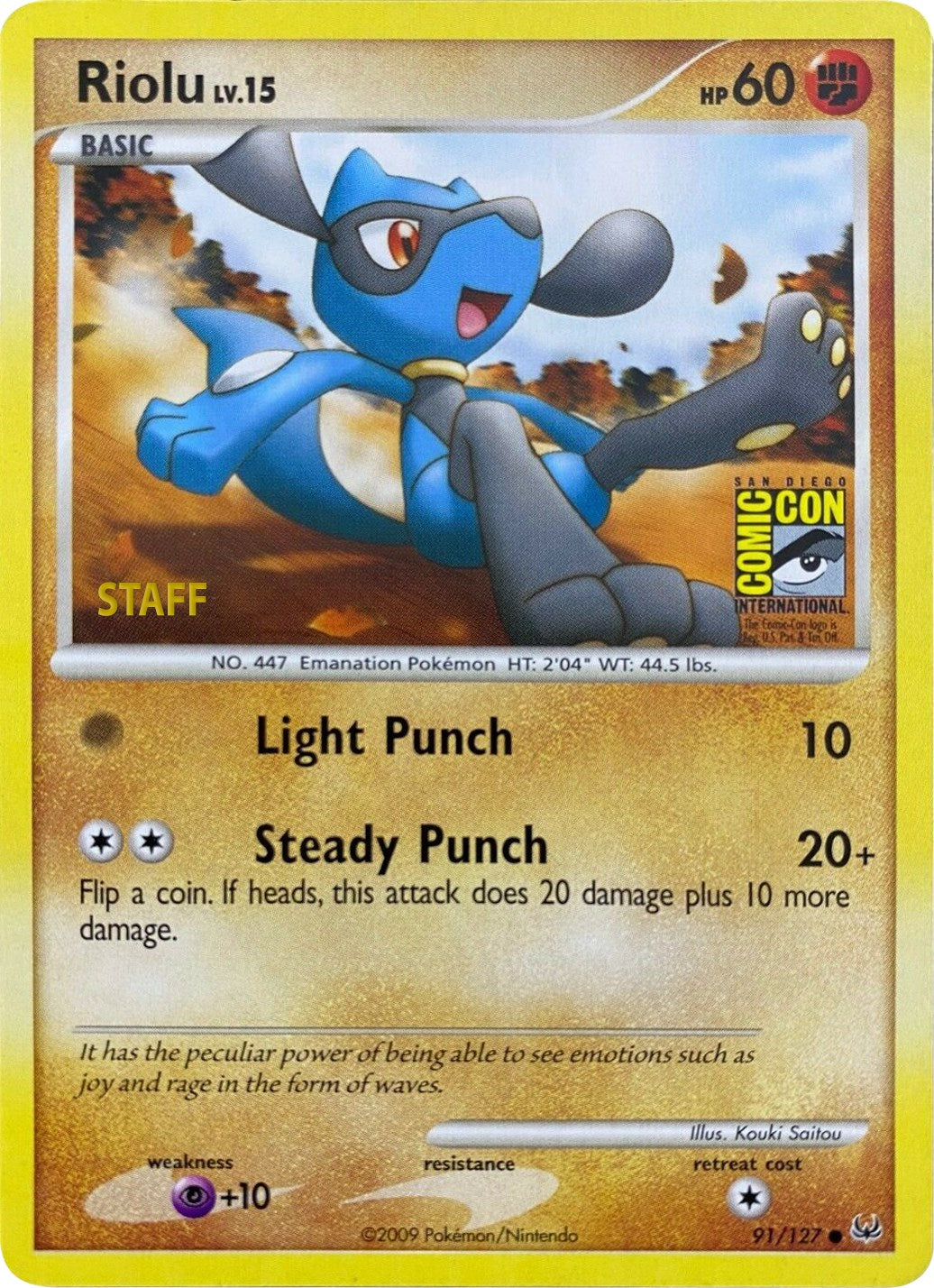 Riolu (91/127) (SDCC 2009) (Staff) [Platinum: Base Set] | The Gaming-Verse