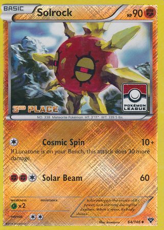 Solrock (64/146) (3rd Place League Challenge Promo) [XY: Base Set] | The Gaming-Verse