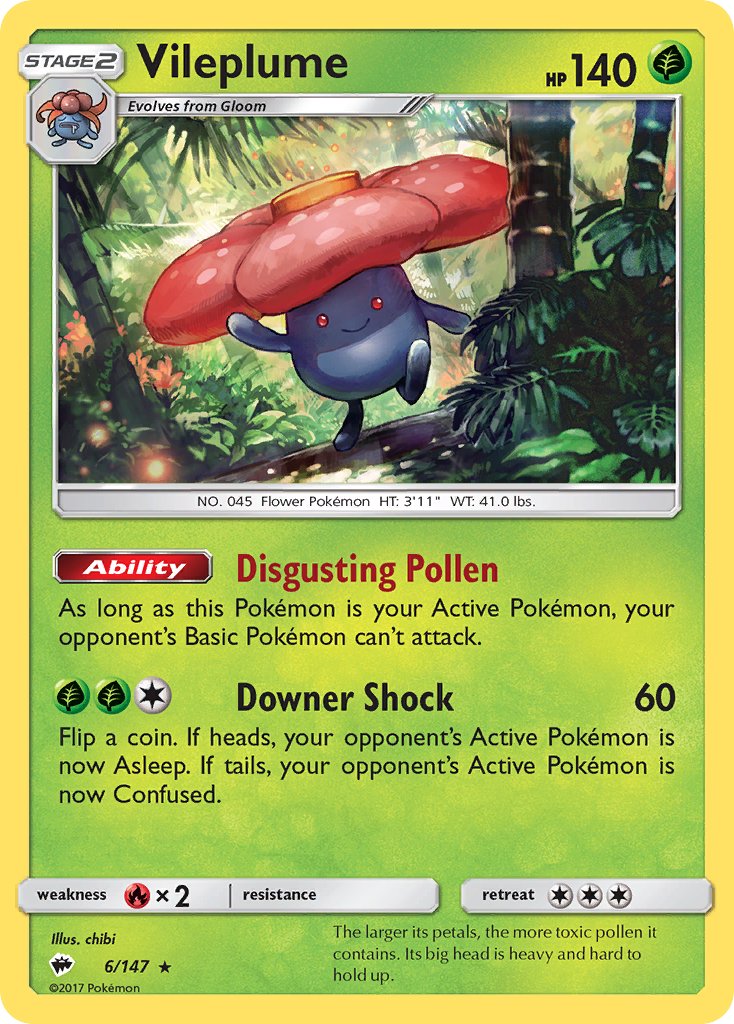 Vileplume (6/147) (Prerelease Kit Exclusive) (Theme Deck Exclusive) [Sun & Moon: Burning Shadows] | The Gaming-Verse