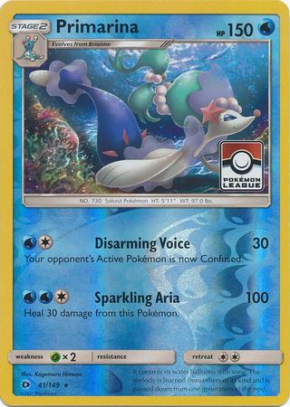 Primarina (41/149) (League Promo) [Sun & Moon: Base Set] | The Gaming-Verse