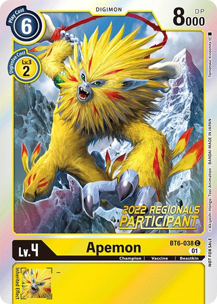 Apemon [BT6-038] (2022 Championship Online Regional) (Online Participant) [Double Diamond Promos] | The Gaming-Verse