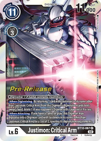 Justimon: Critical Arm [BT10-067] [Xros Encounter Pre-Release Cards] | The Gaming-Verse