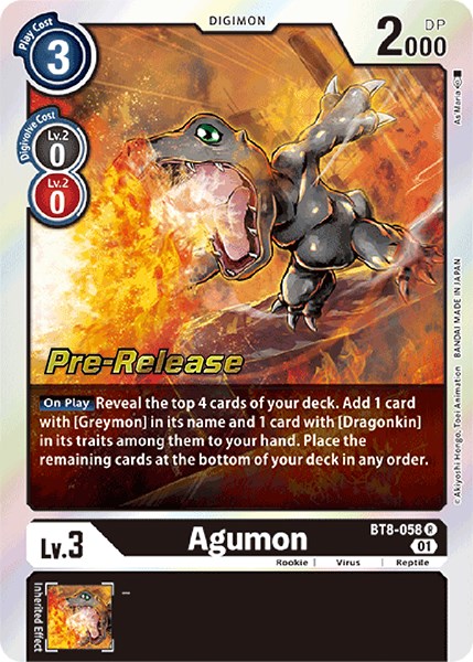 Agumon [BT8-058] [New Awakening Pre-Release Cards] | The Gaming-Verse