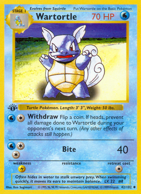 Wartortle (42/102) (Shadowless) [Base Set 1st Edition] | The Gaming-Verse