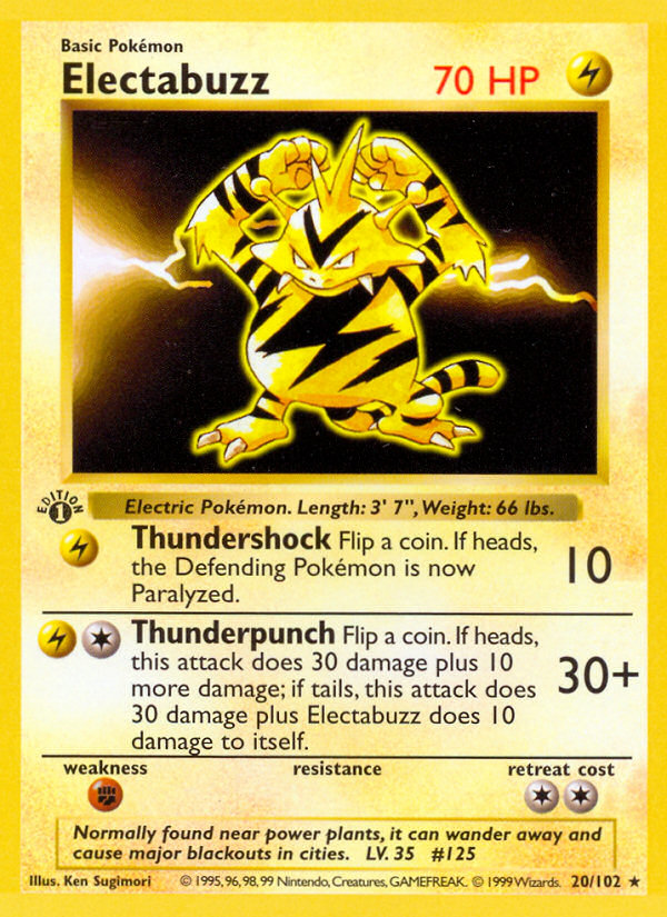 Electabuzz (20/102) (Shadowless) [Base Set 1st Edition] | The Gaming-Verse