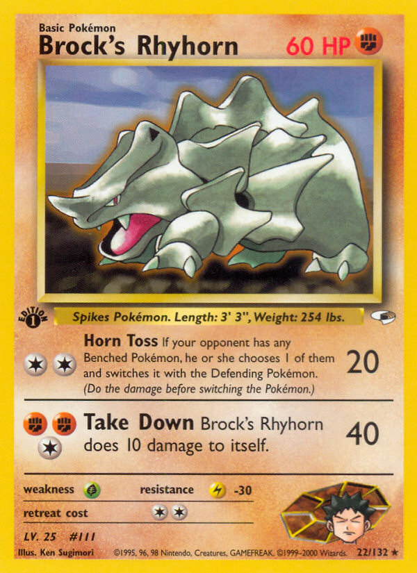 Brock's Rhyhorn (22/132) [Gym Heroes 1st Edition] | The Gaming-Verse