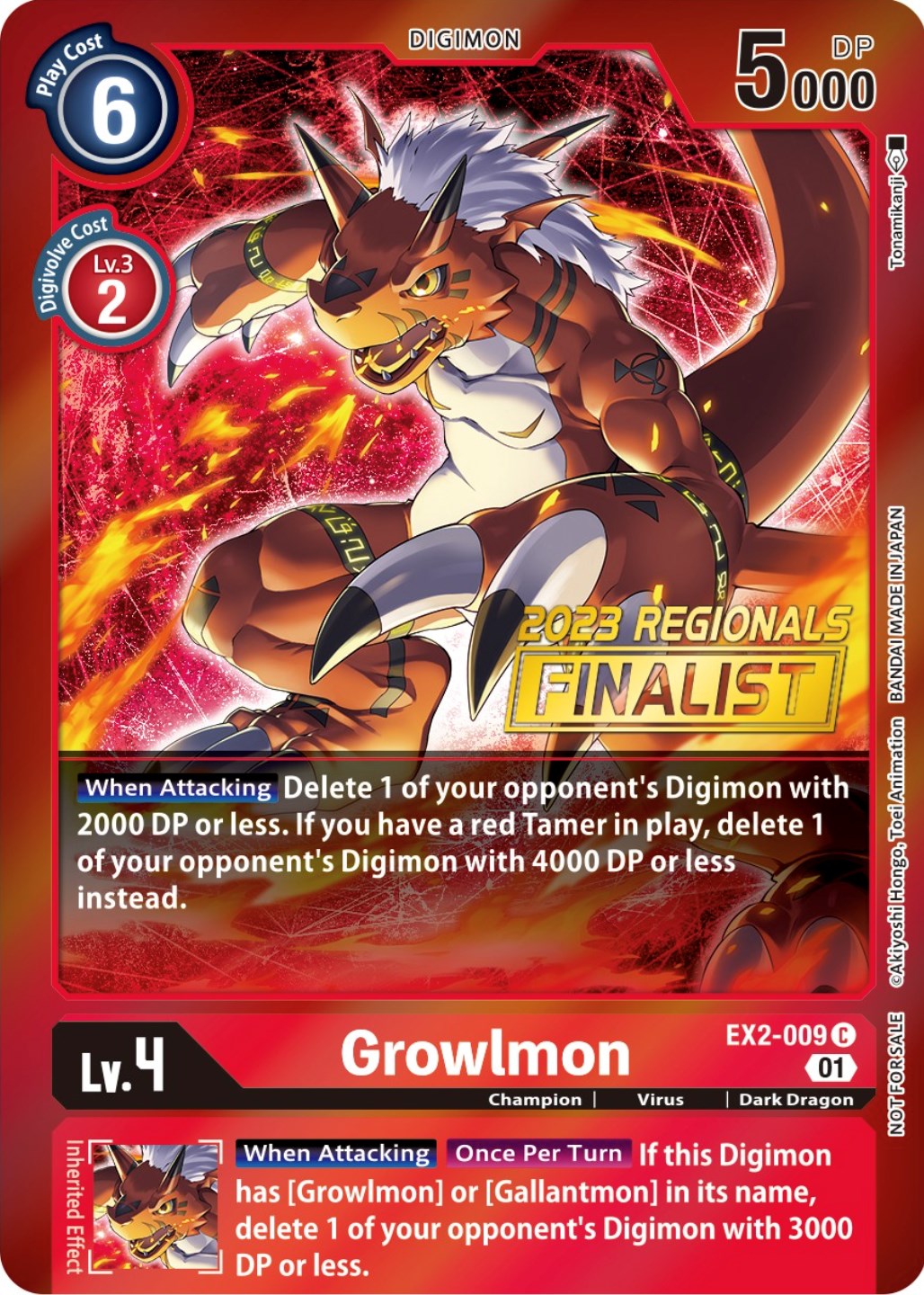 Growlmon [EX2-009] (2023 Regionals Finalist) [Digital Hazard Promos] | The Gaming-Verse