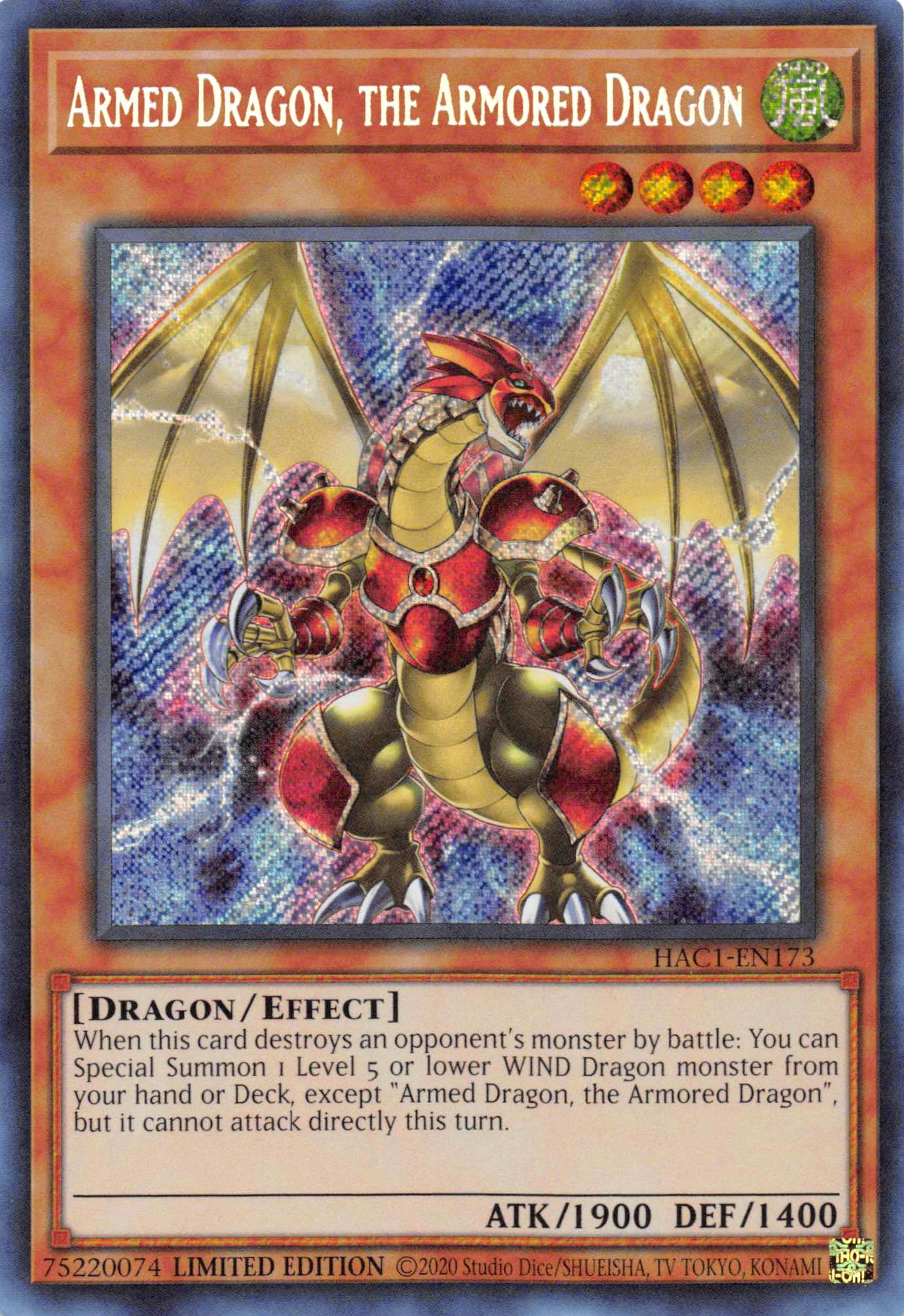 Armed Dragon, the Armored Dragon [HAC1-EN173] Secret Rare | The Gaming-Verse