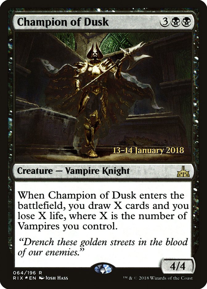 Champion of Dusk (Prerelease) [Rivals of Ixalan Prerelease Promos] | The Gaming-Verse