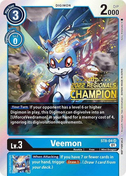 Veemon [ST8-04] (2022 Championship Online Regional) (Online Champion) [Starter Deck: Ulforce Veedramon Promos] | The Gaming-Verse