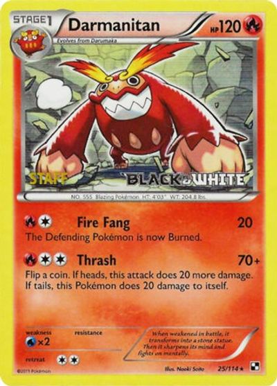 Darmanitan (25/114) (Staff Prerelease Promo) [Black & White: Black Star Promos] | The Gaming-Verse