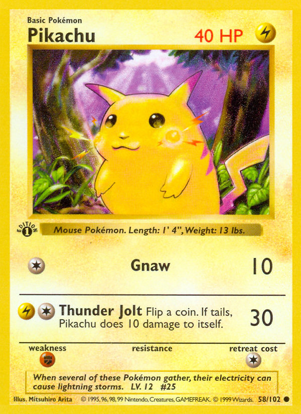 Pikachu (58/102) (Shadowless) [Base Set 1st Edition] | The Gaming-Verse