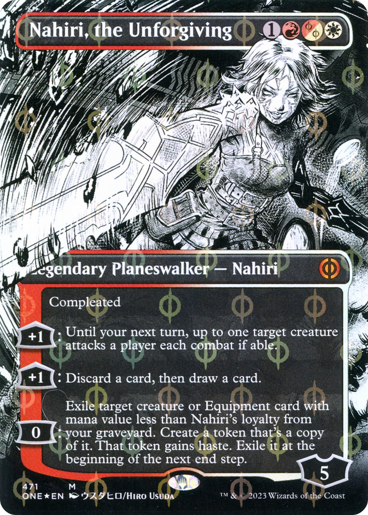 Nahiri, the Unforgiving (Borderless Manga Step-and-Compleat Foil) [Phyrexia: All Will Be One] | The Gaming-Verse