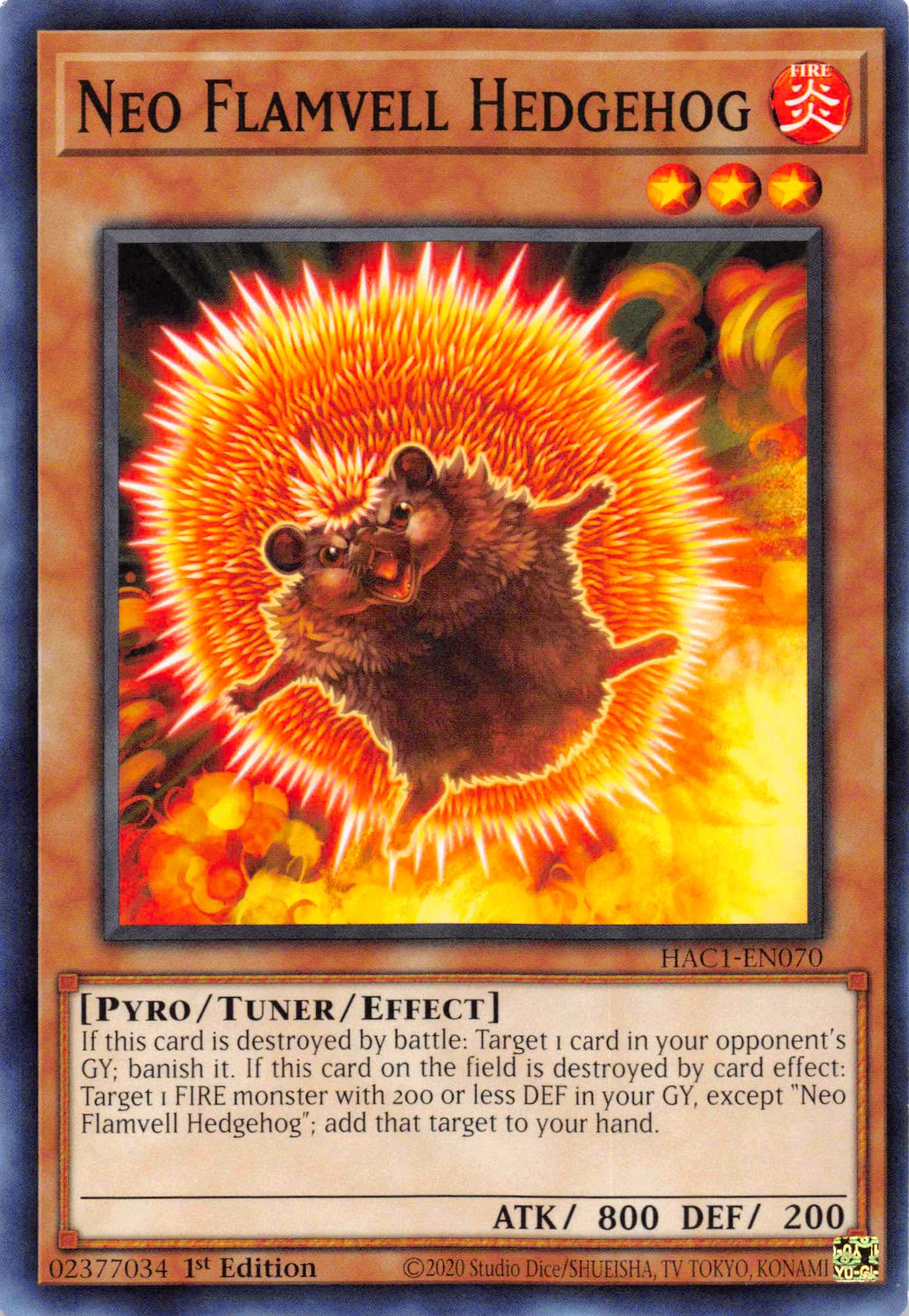 Neo Flamvell Hedgehog [HAC1-EN070] Common | The Gaming-Verse