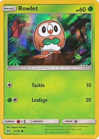 Rowlet (9/149) (Water Web Holo) [Sun & Moon: Base Set] | The Gaming-Verse